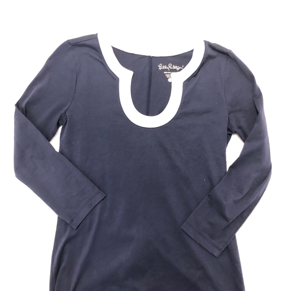 Lilly Pulitzer Navy Blue Long Sleeve Dress with White Trim